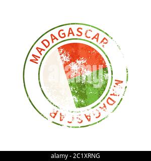 Madagascar segno, vintage grunge imprint con bandiera su bianco Illustrazione Vettoriale