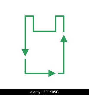 Icona della linea del sacchetto di plastica riciclata. Sacchetto di plastica riutilizzabile con frecce. Ridurre l'uso di plastica. Protezione ambientale. Frecce verdi formano il simbolo di riciclo Illustrazione Vettoriale