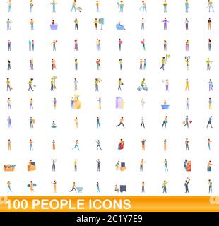100 persone set di icone. Cartoon illustrazione di un centinaio di persone icone set di vettore isolato su sfondo bianco Illustrazione Vettoriale
