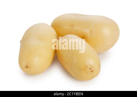 Studio di patate fresche tagliate su sfondo bianco - John Gollop Foto Stock