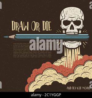 cranio che tiene una matita Illustrazione Vettoriale