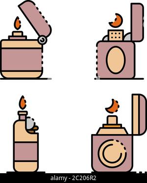 Icone accendisigari Imposta il vettore del colore della linea Illustrazione Vettoriale