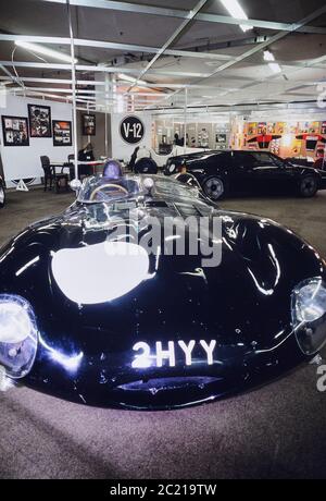 1956 Jaguar D TYPE 3400 cc in mostra al 1989 SHOW DI AUTO DA CORSA. Olympia 2, Londra, Inghilterra, Regno Unito, GB. 4-8 gennaio 1989 Foto Stock