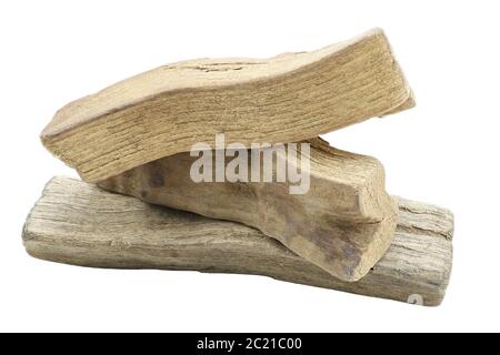 Close-up di tre piccoli pezzi di legno Foto Stock