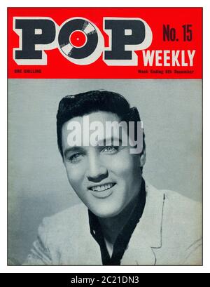 Elvis Presley Vintage 1960's British archive 'POP settimanale' rivista No 15 con copertina anteriore ritratto promozionale Elvis Presley. 8 dicembre 1963 prezzo a una Shilling £sd valuta pubblicazione UK teenager musica periodico notizie rivista per i fan POP degli anni '60 Foto Stock