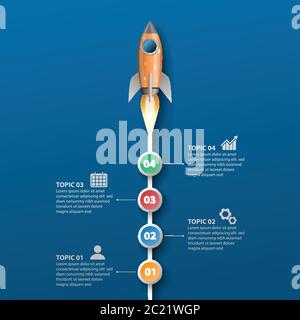 Lancio di razzi, modello infografico, illustrazione vettoriale Illustrazione Vettoriale