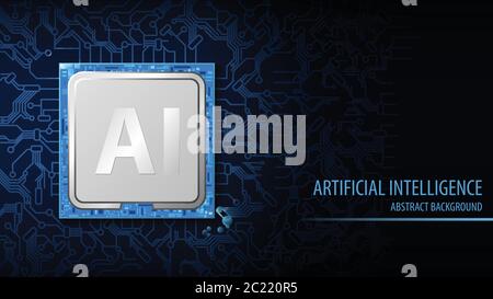 Background astratto di intelligenza artificiale (ai), chip elettronico della CPU, illustrazione vettoriale Illustrazione Vettoriale