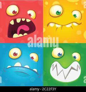 Cartoon monster facce set. Set di vettore di Halloween quattro facce di Monster Illustrazione Vettoriale
