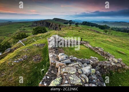 Walltown Crags sul Muro di Adriano Foto Stock