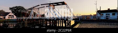 Ponte di legno di Greifswald Wieck Paesaggio notturno Foto Stock