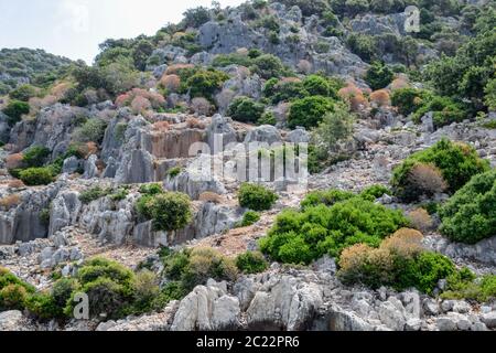 Le rovine della città di Mira, Kekova, antica città megalitica distrutto da un terremoto. Foto Stock