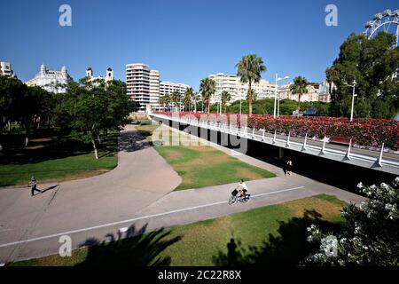 Persone che praticano attività sportive nei giardini Turia di Valencia, Spagna Foto Stock