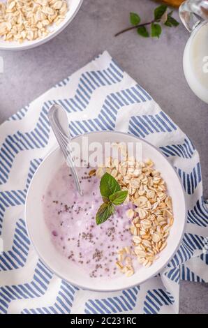 Delish la colazione sana, oatmeat rabberry yogurt alimentare Foto Stock