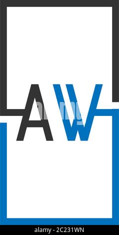 Design con lettera con logo AW in colore nero e blu Illustrazione Vettoriale