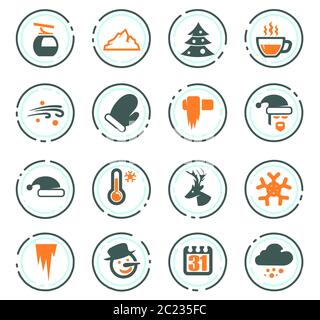Inverno a colori facile icone vettoriali per la progettazione di interfacce utente Foto Stock