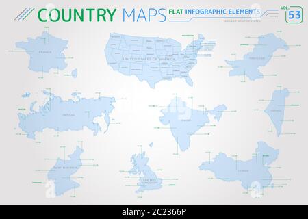 Appartamento di mappe vettoriali collezione con elementi infografico. Foto Stock