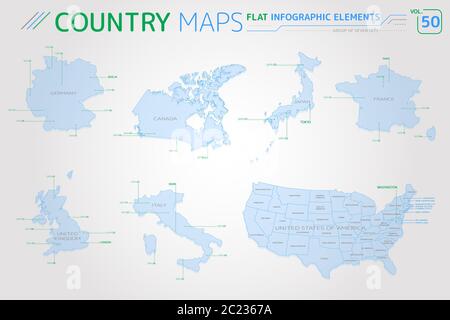 Appartamento di mappe vettoriali collezione con elementi infografico. Foto Stock