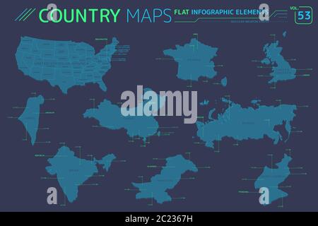 Appartamento di mappe vettoriali collezione con elementi infografico. Foto Stock