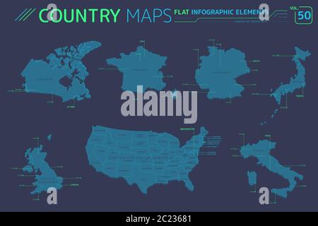 Appartamento di mappe vettoriali collezione con elementi infografico. Foto Stock