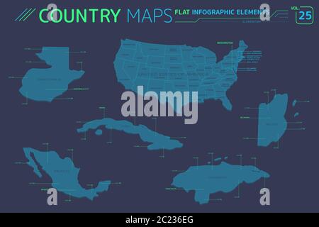 Appartamento di mappe vettoriali collezione con elementi infografico. Foto Stock