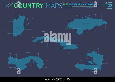 Appartamento di mappe vettoriali collezione con elementi infografico. Foto Stock