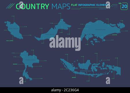 Appartamento di mappe vettoriali collezione con elementi infografico. Foto Stock