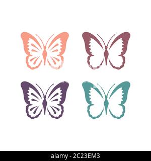 Insieme vettoriale colorato a farfalla. Farfalle simpatico illustrazione. Illustrazione Vettoriale