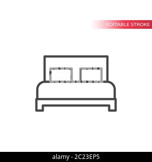 Icona vettore linea sottile segno letto o hotel. Contorno, tratto modificabile. Illustrazione Vettoriale