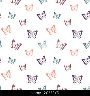 Farfalle in colori pastello motivo senza giunture. Design a farfalla per tessuto, carta. Illustrazione Vettoriale