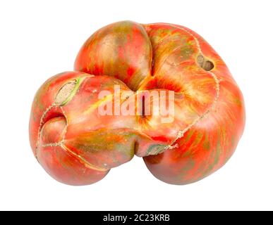 pomodoro naturale grande con vene verdi isolate su sfondo bianco Foto Stock