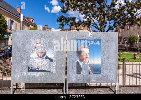 Affissioni poster presidente elezione François Hollande e Nicolas Sarkozy, Sarlat-la-Canéda, Dordogna, Francia Foto Stock