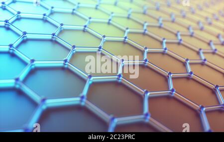 3D lo sfondo dell'illustrazione. Concettuale astratto immagine con struttura esagonale connessione. Grafene concetto. Foto Stock