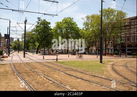 Linee del tram su Kruisplein a Rotterdam, Paesi Bassi Foto Stock