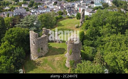 Vista aerea del castello di Narberth, Pembrokeshire Wales UK Regno Unito Foto Stock