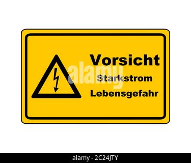 Segno di attenzione con alta tensione simbolo Foto Stock