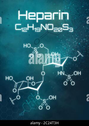 Formula chimica di eparina su sfondo futuristico Foto Stock