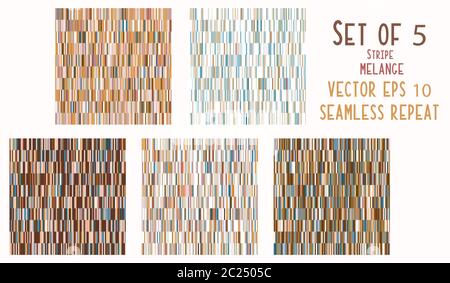 Miscela di trame a righe di colorante Melange senza cuciture. Toni della Terra silenziati moderno trendy geometrico Estate sfondo. Set di tessuti vettoriali di 5 Illustrazione Vettoriale