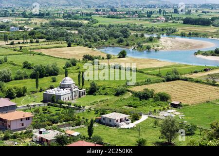 Panorama con la moschea di piombo di Scutari, Albania Foto Stock