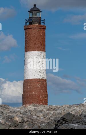 Faro Les Eclaireurs vicino a Ushuaia nel canale di Beagle, Argentina Foto Stock