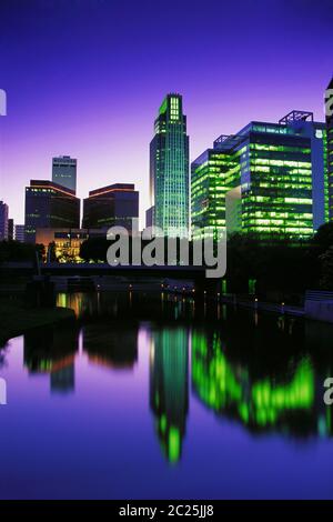 Vista dello skyline di Omaha dal centro commerciale gene Leahy, Nebraska, USA Foto Stock