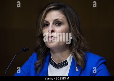 Washington, Stati Uniti. 16 Giugno 2020. Erin Nealy Cox, avvocato statunitense, distretto settentrionale del Texas, testimonia durante l'audizione del Comitato giudiziario del Senato di esaminare questioni che coinvolgono la corsa e le pratiche di polizia dopo la morte nella custodia della polizia di Minneapolis di George Floyd e lo disordini civili che seguirono a Capitol Hill a Washington, DC martedì 16 giugno 2020. Foto in piscina di Tom Williams/UPI Credit: UPI/Alamy Live News Foto Stock