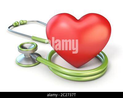 Medical stetoscopio e cuore rosso forma 3D Foto Stock