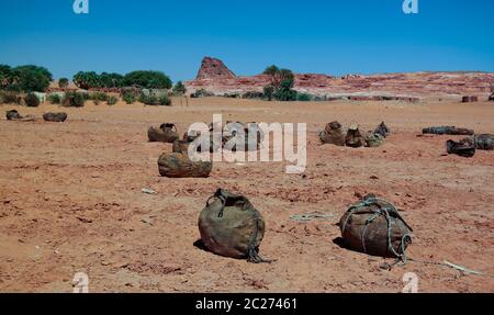 Estrazione di sale nel lago secco Saline Demi, Fada, Ennedi, Ciad Foto Stock