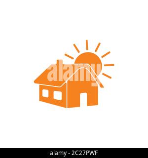 semplice geometrico sunrise home flat 3d design vettore logo Illustrazione Vettoriale