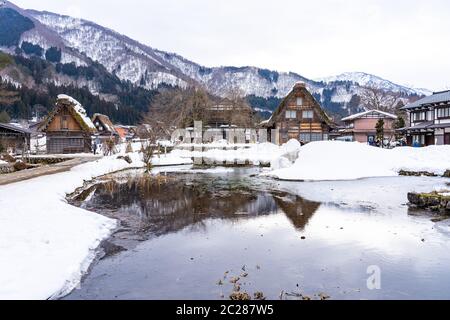 Villaggi storici di Shirakawa-go a Gifu, Giappone Foto Stock