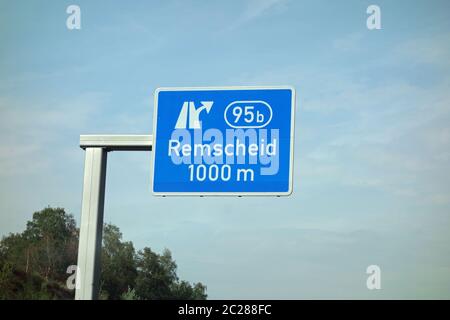 Uscita autostradale federale Remscheid, Lennep Foto Stock