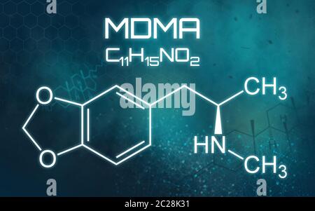 Formula chimica di MDMA su uno sfondo futuristico Foto Stock