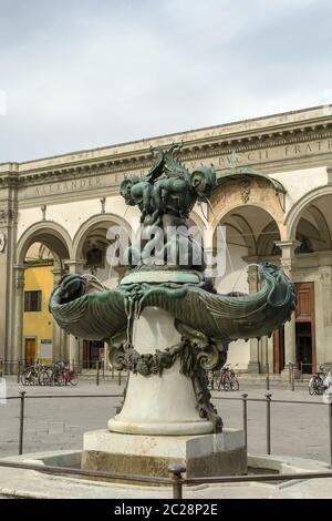 Fontana in Piazza Santissima Annunziata, Firenze. Foto Stock