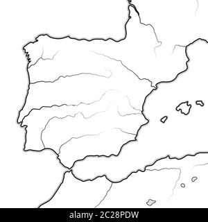 Mappa DELLE terre SPAGNOLE: Spagna, Portogallo, Catalogna, Iberia, i Pirenei. Grafico geografico. Foto Stock