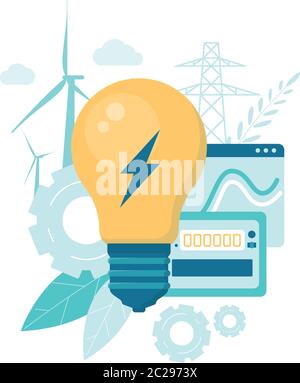Concetto di consumo energetico intelligente. Illustrazione vettoriale a cartoni piatti Illustrazione Vettoriale